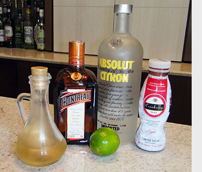 Ingredientes do cocktail Cosmopolitan