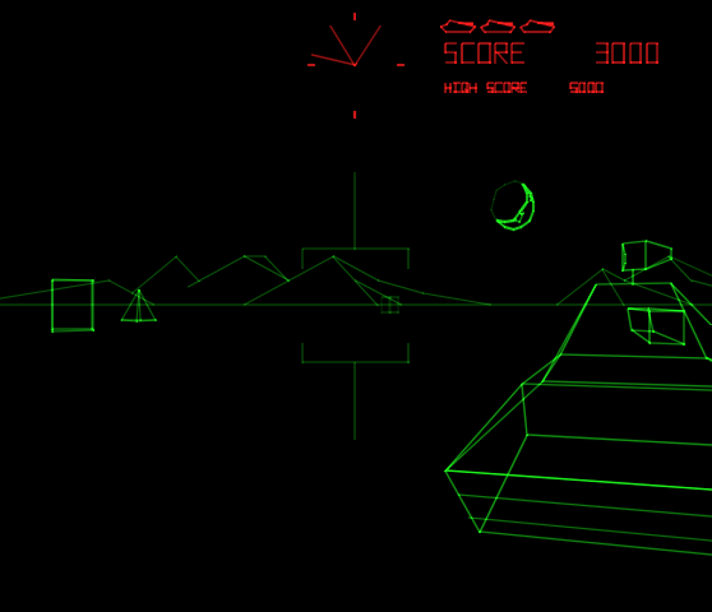 Battlezone: exemplo de monochrome vector com overlay para simular cores