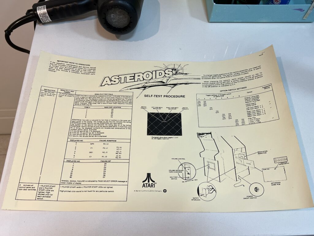 Arcade Asteroids - Atari - Back Door Diagram