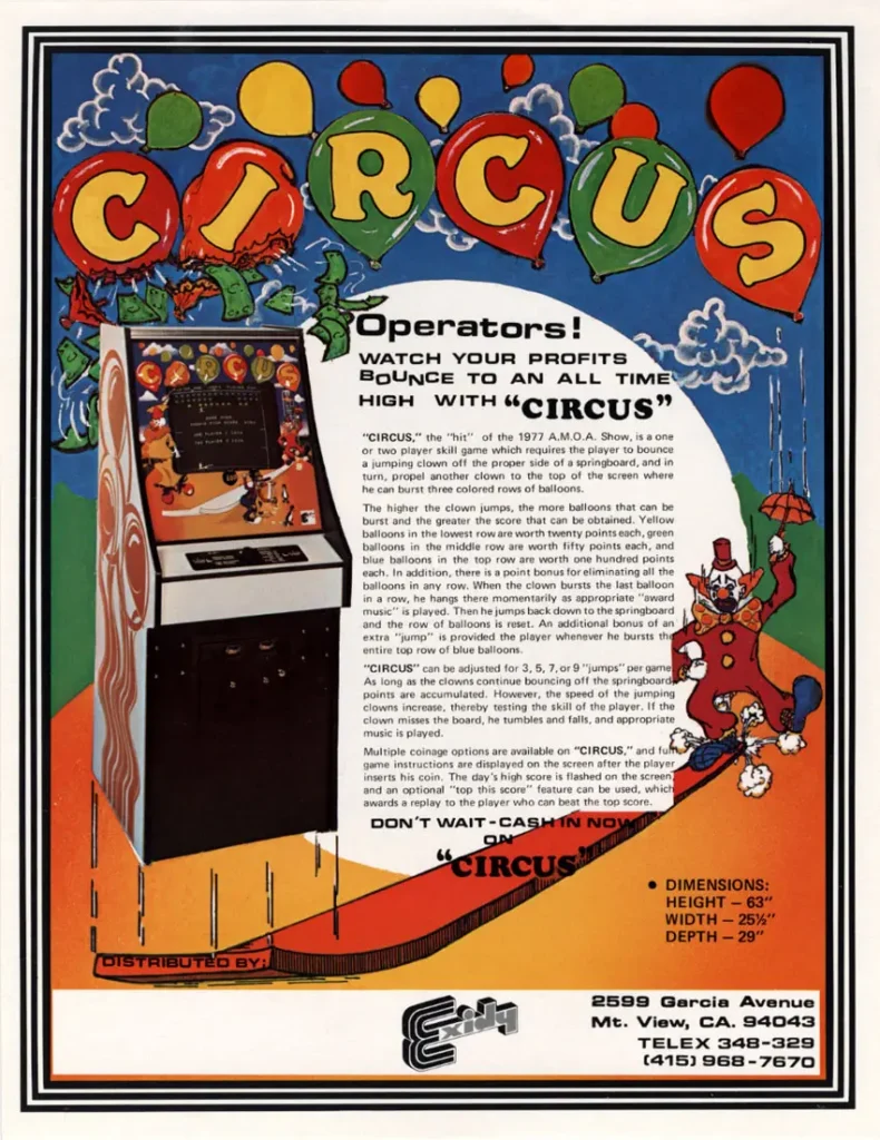 Circus Arcade Game by Exidy - Operators Flyer Circus Arcade Game by Exidy - Operators Flyer