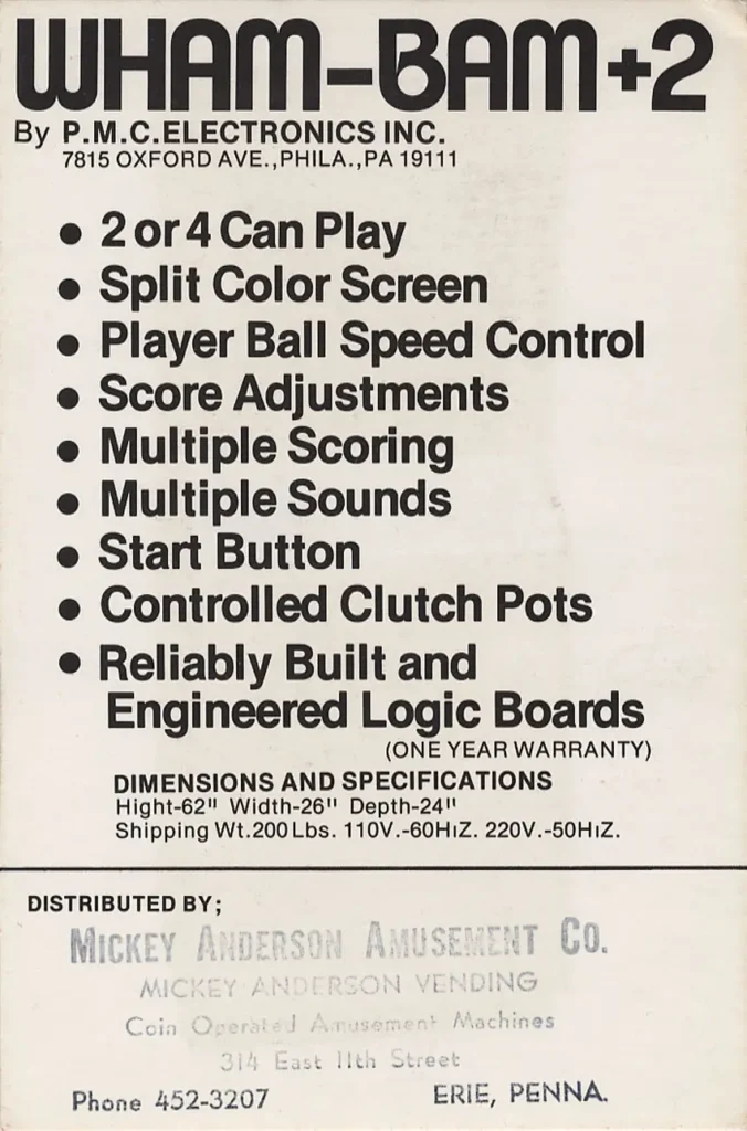 Wham Bam +2 - 4-player Arcade Game from PCM Electronics Wham Bam +2 - 4-player Arcade Game from PCM Electronics