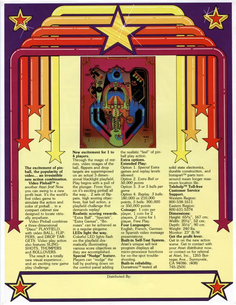 Video Pinball Arcade by Atari, 1979 - Flyer